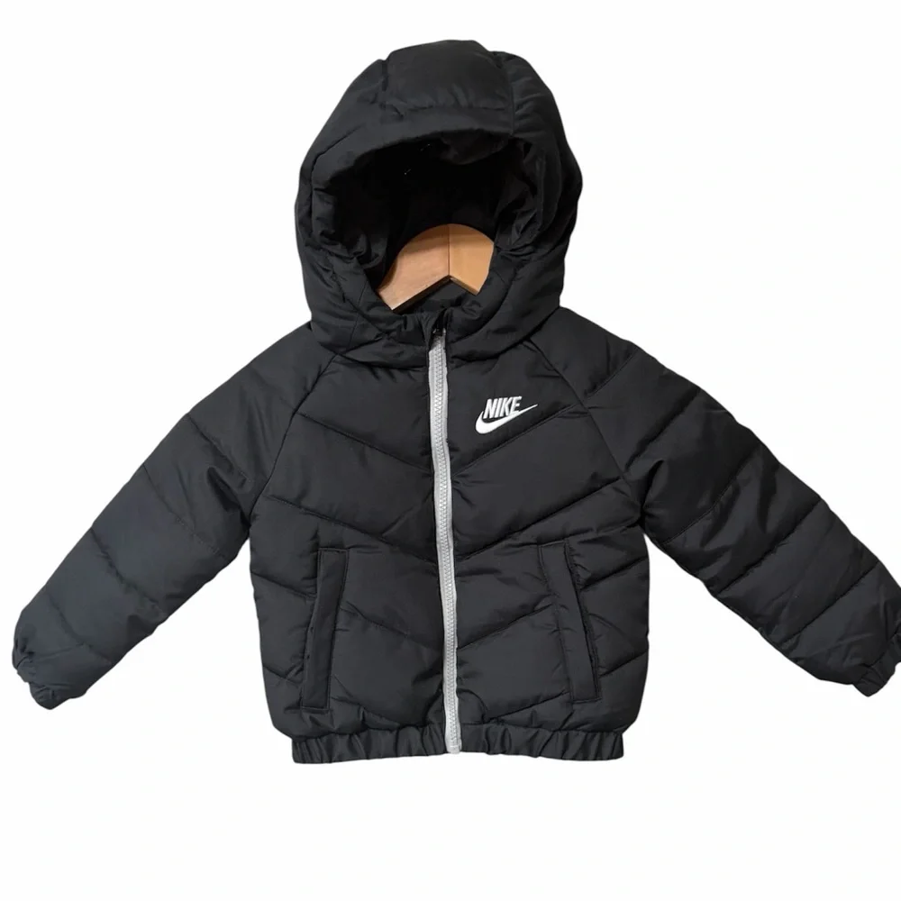 Nike Black Hooded‎ Quilted Jacket with White Logo
